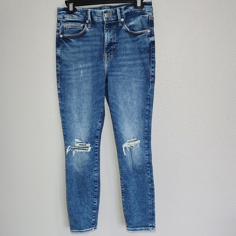Good American Blue Distressed Ankle Jeans